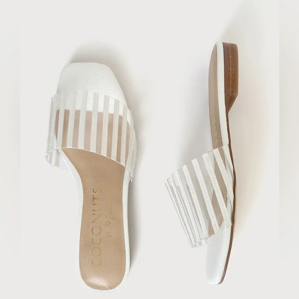 Up Late White Crocodile-Embossed Slide Sandals from Coconuts by Matisse